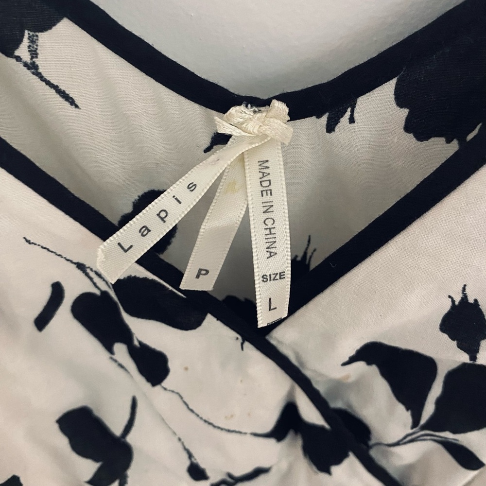 Lapis Women's Black & White Floral Spaghetti Strap Sundress PETITE LARGE - Picture 4 of 9